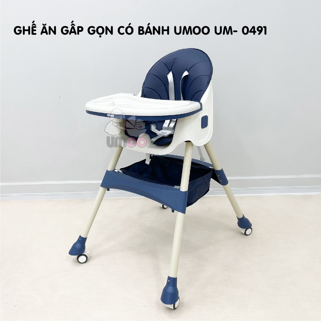 Ghế ăn dặm Umoo cao cấp có Đệm ( 2 phiên bản có bánh xe và không bánh xe)