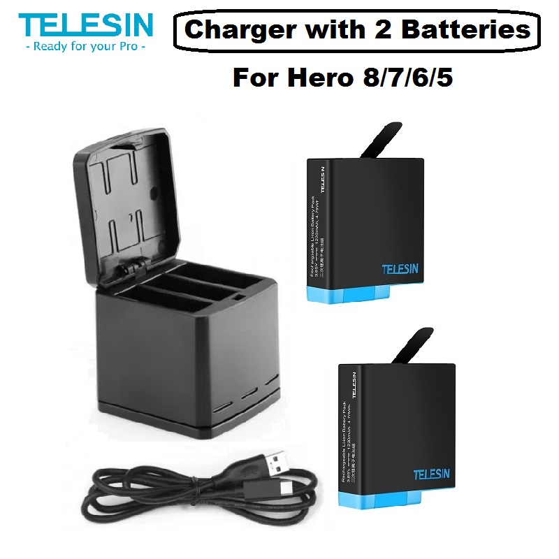 Telesin Gopro Hero 8/7/6/5 Battery Charger with Batteries Kit