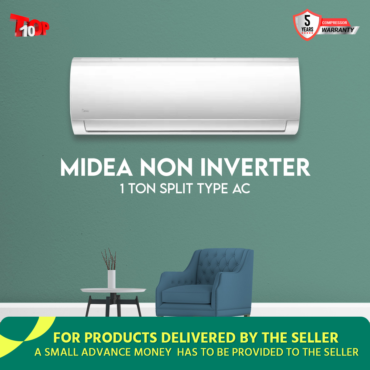 Midea Inverter 1 Ton Ac Split Type Air Conditioner 10 Year Compressor Official Warranty. 