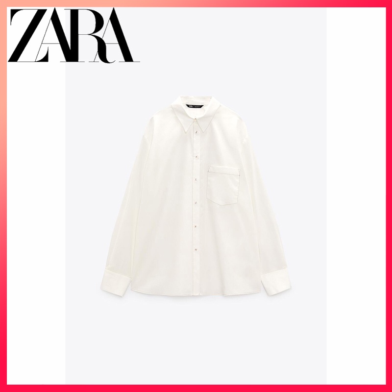 Zara Áo Sơ Mi Vải Lụa Phối Màu Tương Phản Cá Tính Cho Nữ