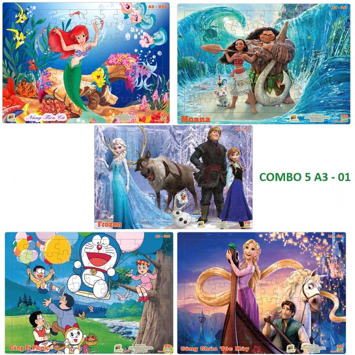 (COMBO 1) Combo 05 bộ tranh xếp hình 70 mảnh ghép khổ A3 – đồ chơi trí tuệ cho bé từ 3 tuổi – Chủ đề Hoạt hình