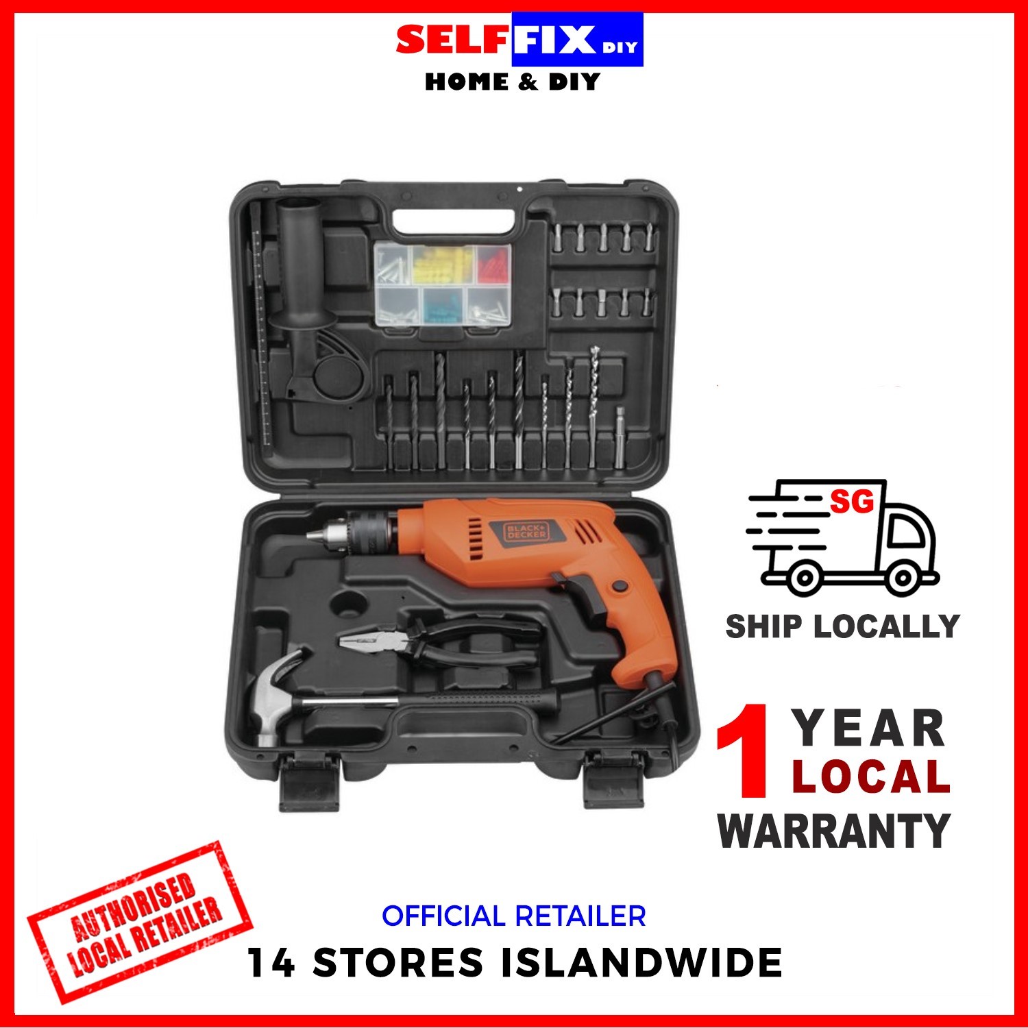 Black and Decker Hammer Drill 550W and Tool Kit Set w/ 88pcs