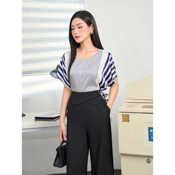 Áo sơ mi nữ lụa kẻ mát tay cánh dơi Orchid - BH2S366