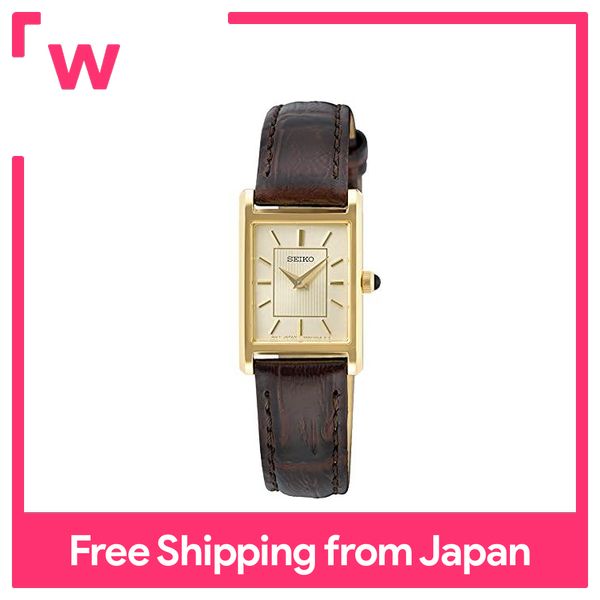 [Seiko] Seiko Watch Women's Square Design Quartz SWR066 Champagne Gold Dial  x Brown Leather Band