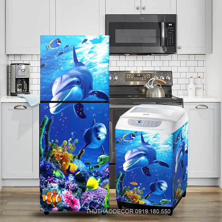[HCM]Giấy Decal Dán Tủ Lạnh CÁ HEO ĐẠI DƯƠNG - THUTHAODECOR