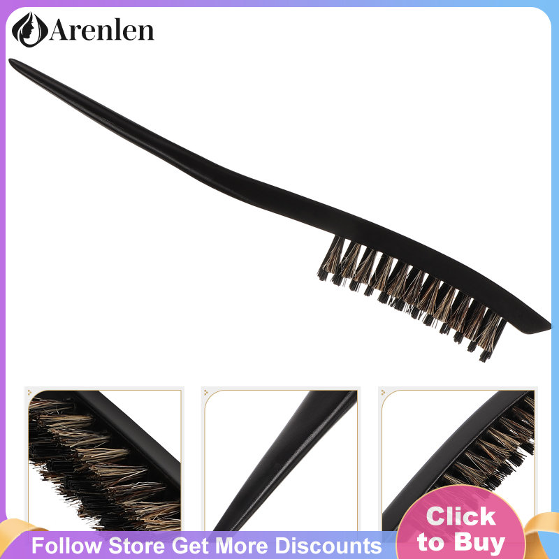 Arenlen Wooden Handle Boar Bristle Three-row Pointed Tail Comb Smoothing Brush for Slick Back Hair Women Curls