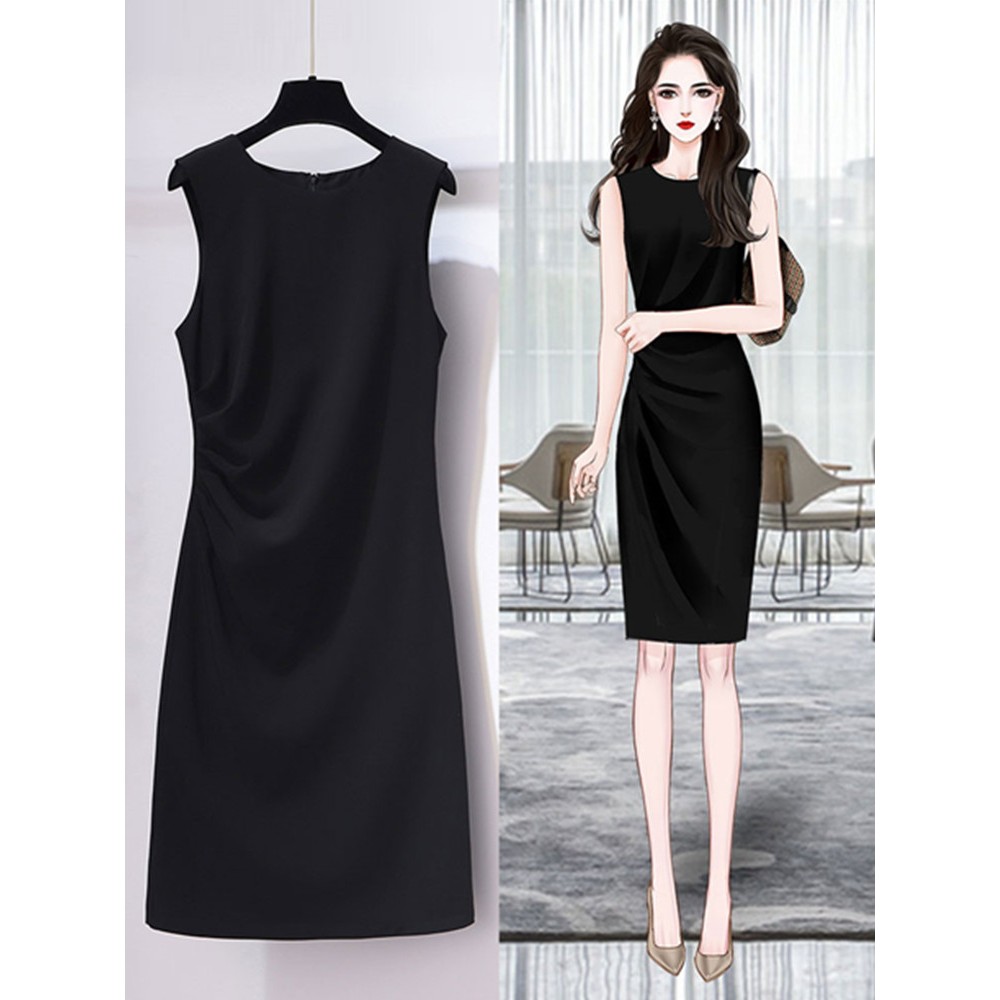 Đầm thun đen sát ƞách, chất thun poly cao cấp, co giãn, thiết kế may xếp eo che bụng tốt, phối đồ dễ dàng