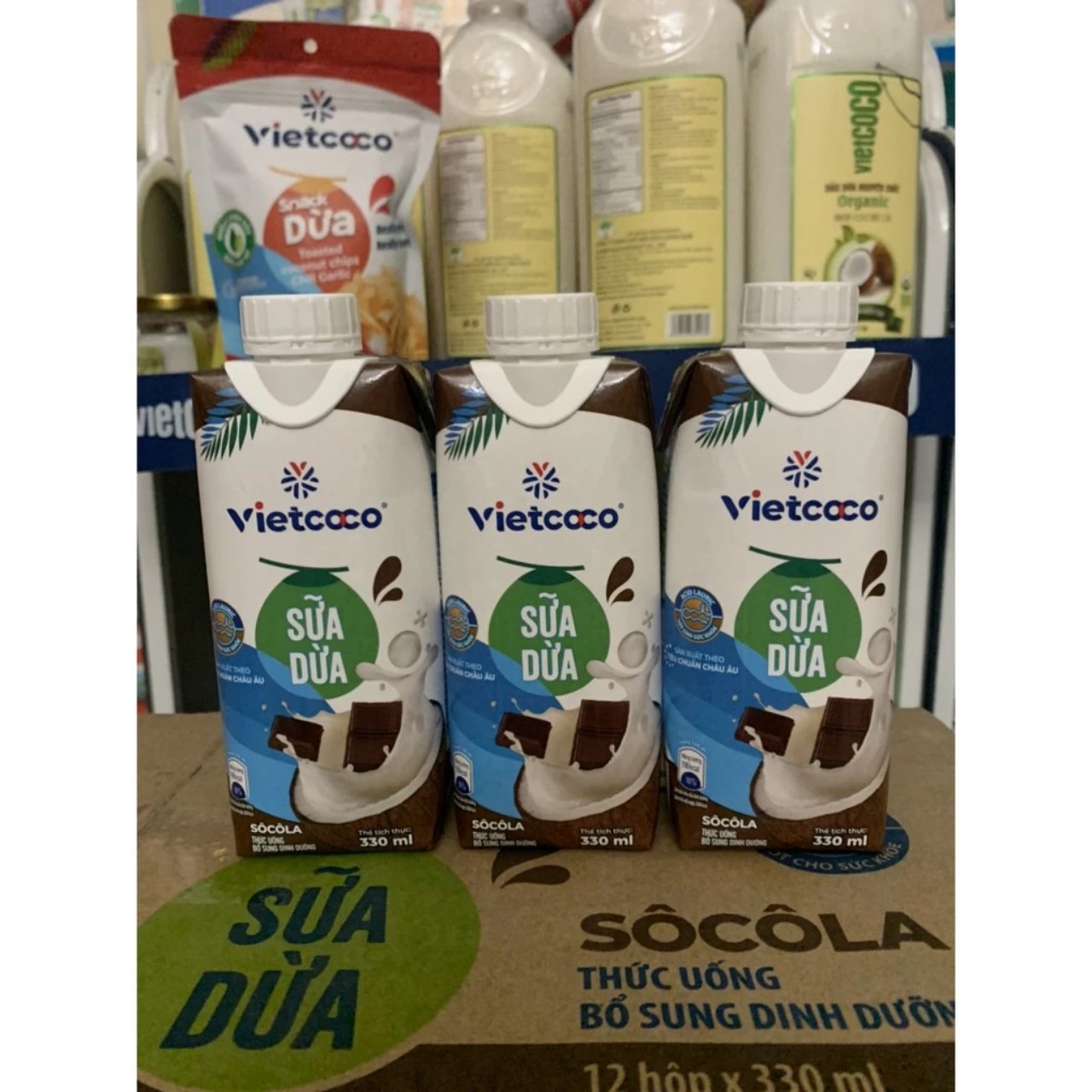 1 Thùng 12 Hộp Sữa Dừa UHT Socola 100% Vietcoco Hộp 330ml - Hàng Chính Hãng