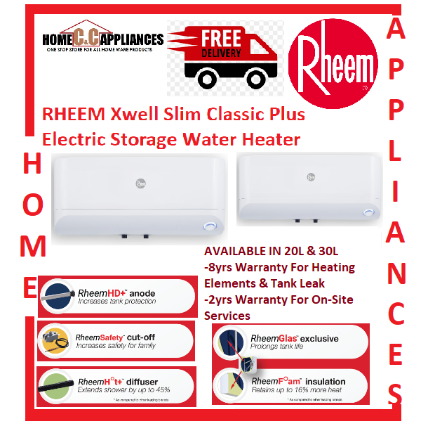 RHEEM Xwell Slim XS-20/30 Classic Plus Electric Storage Water Heater / FREE  EXPRESS DELIVERY | Lazada Singapore