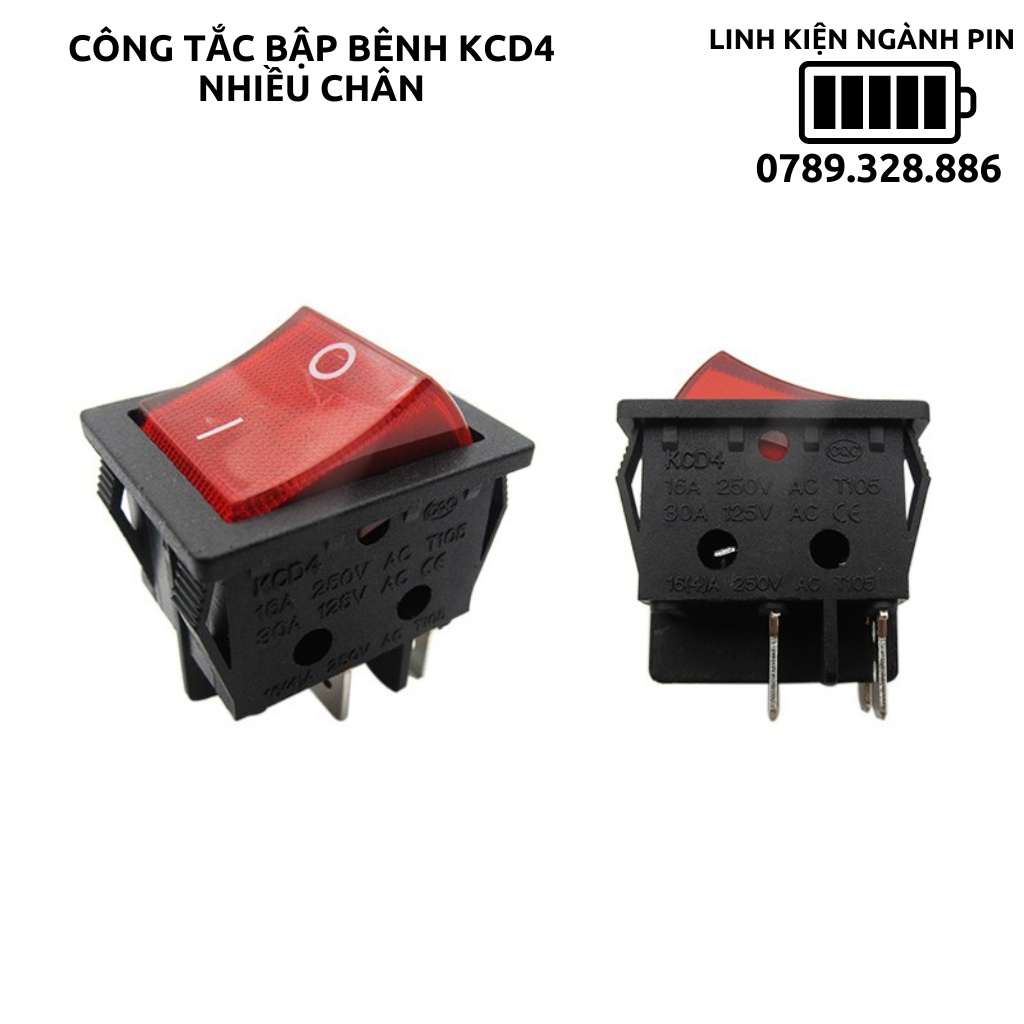 Công tắc bập bênh KCD4 16A 250VAC 4 chân có đèn