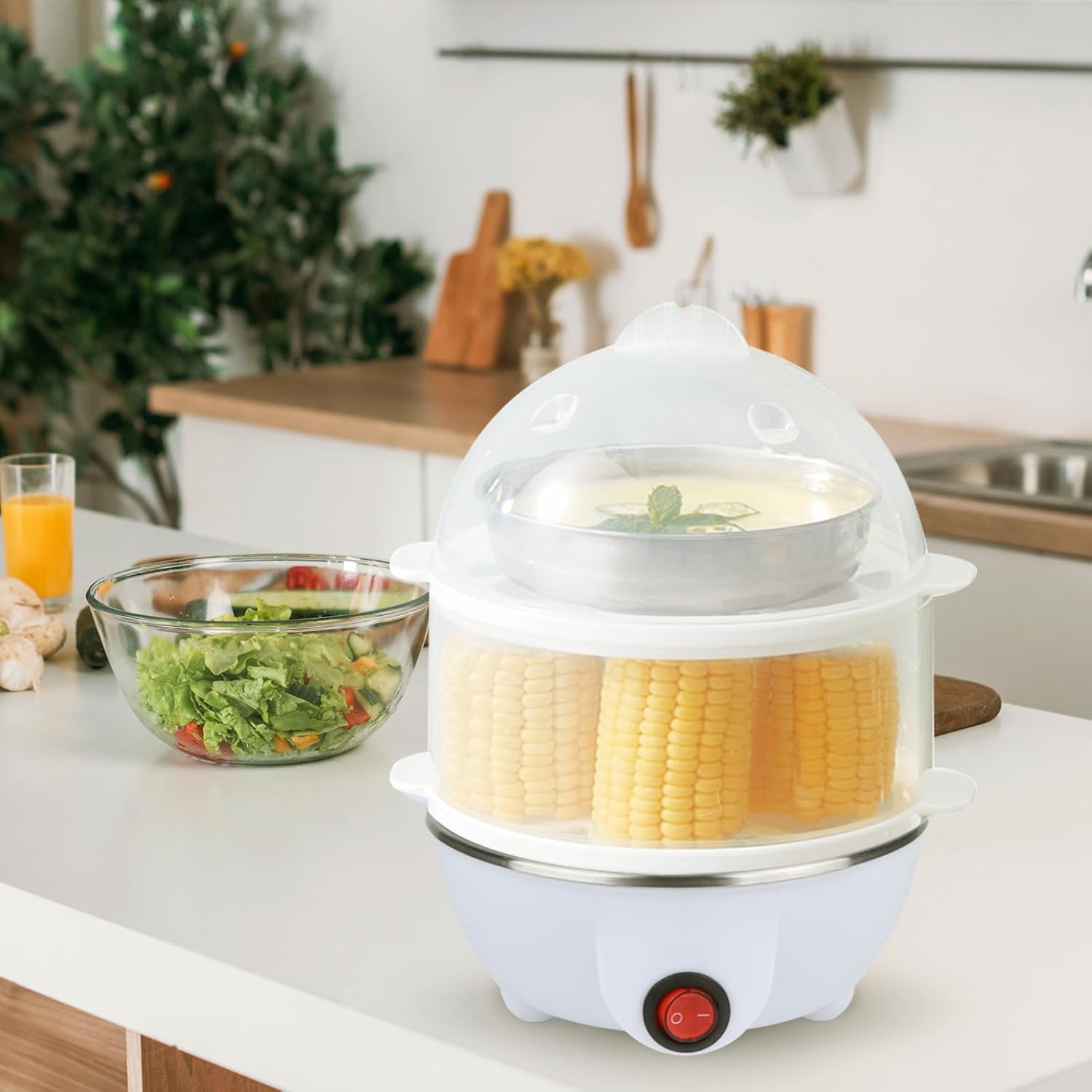 【Big-promotion】 Electric Egg Cooker Boiler Maker Soft Medium or Hard Boil 14 Egg Capacity Two Layer Egg Maker,Egg SteamerWith Automatic Shut Off.