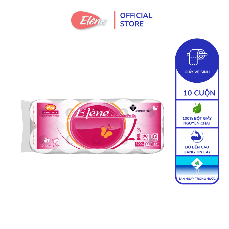 Giấy vệ sinh Elene hồng 10 cuộn 3 lớp - cao cấp chính hãng thumbnail