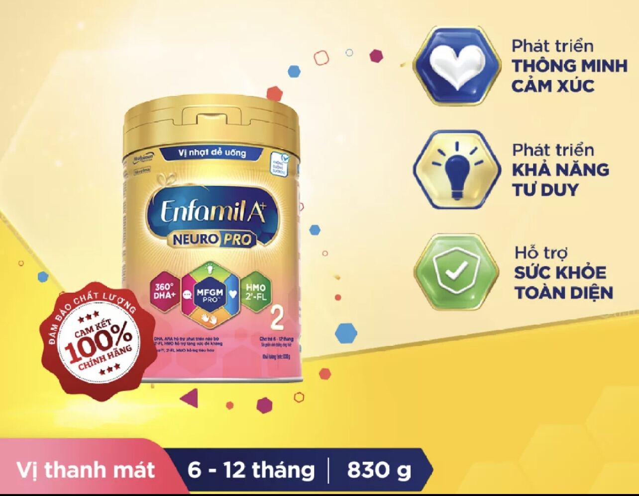 Sữa Bột Enfamil A+ 2 Lon 830g (Cho trẻ từ 6-12 tháng tuổi) - HSD luôn mới