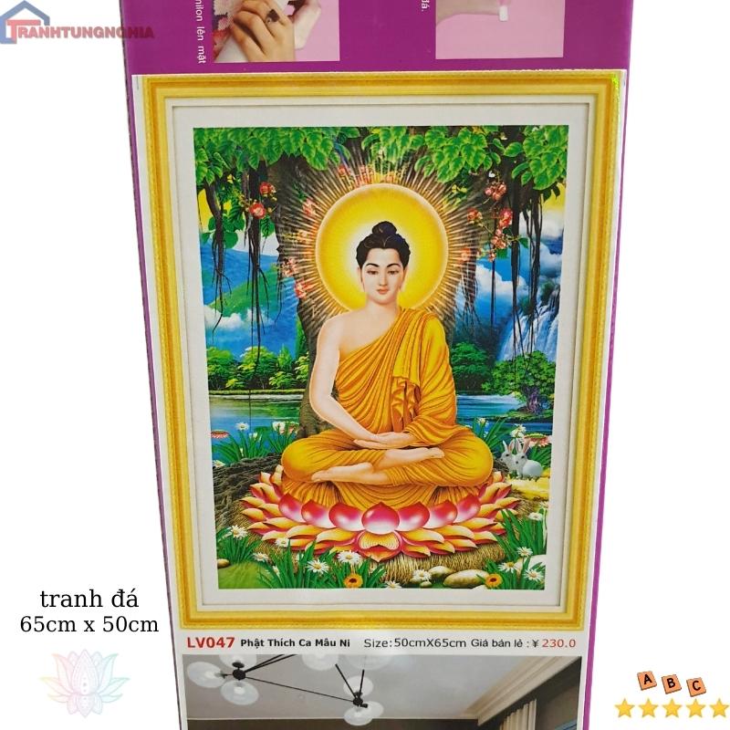Tranh đính đá LV047 (65cm x 50cm), tranh thêu chữ thập phật thích ca mâu ni LV3338 DV6397 (43cm x 55cm)