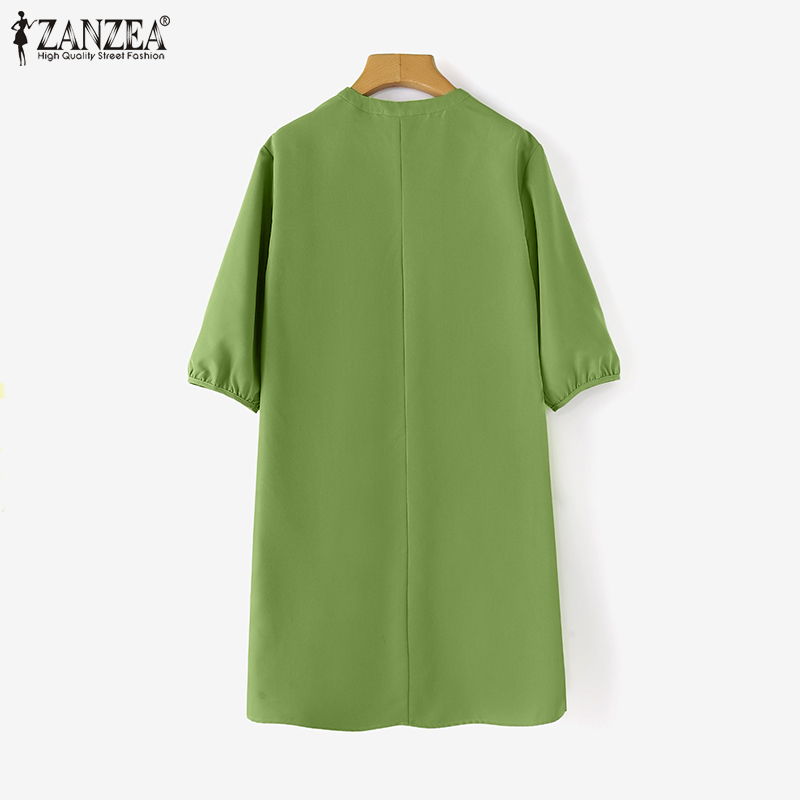 ZANZEA%20Korean%20Style%20Women%20Office%203/4%20Sleeve%20A-Line%20Sundress%20V-Neck%20Solid%20Knee%20Length%20OL%20Work%20Dresses%20-%20Image%206