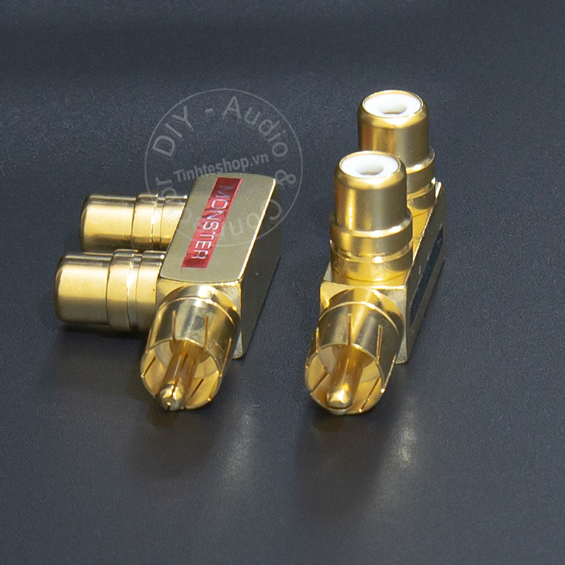 Đầu chia jack AV 1 ra 2 nhân đồng mạ vàng 24K - Rắc cắm hoa sen 1 ra 2