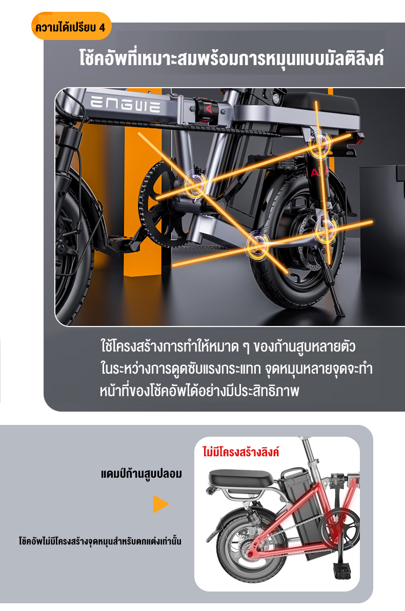 ENGWE จักรยานไฟฟ้าพับได้ ขนาด 14นิ้ว แบตลิเที่ยม 48V กำลังไฟ 350W ขับได้ไกลถึง 30-200km ทำความเร็วได้ 25KM/H รับน้ำหนัก 150KG รถจักรยานไฟฟ้า