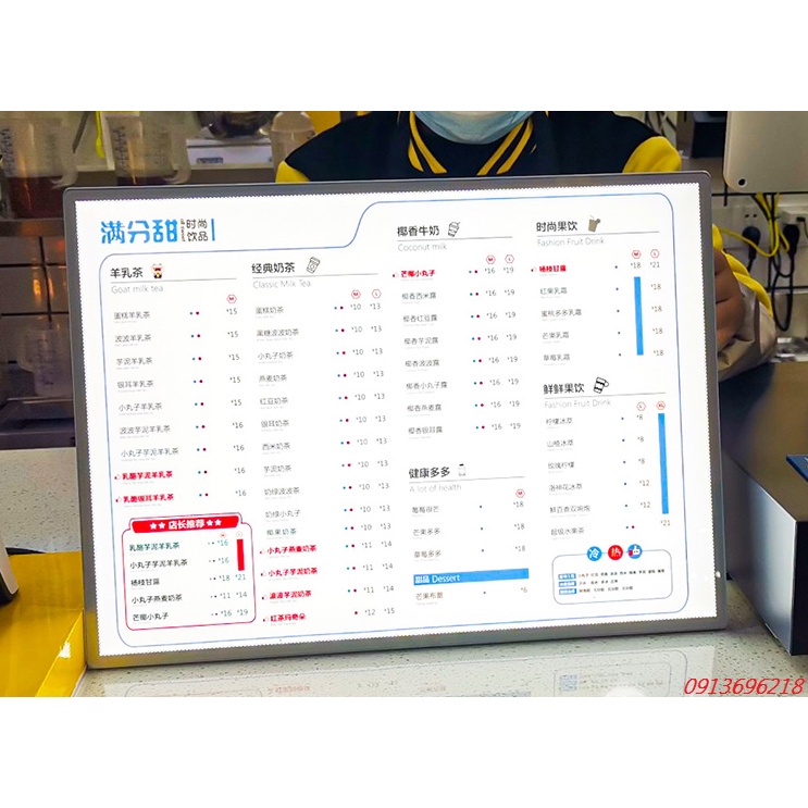 Bảng hộp đèn led menu, khung tranh điện a2 để bàn, treo tường