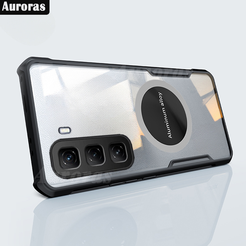 For infinix Hot 50 Pro Plus Phone Case Ultra Thin Clear Transparent Car Navigation Matel Radiating Ring Soft Air Cushion Shockproof Armor Cover for infinix Hot 50 Cover Casing HP.