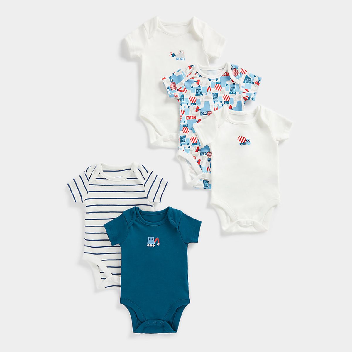 Mothercare Baby Boy Construction Short Sleeve Bodysuit 5 Pack