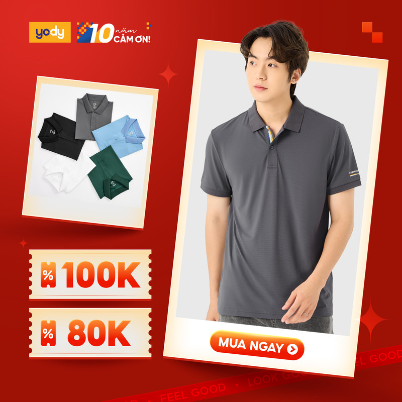 Áo polo nam YODY, áo phông có cổ vải bạc hà in everyday wear APM6295