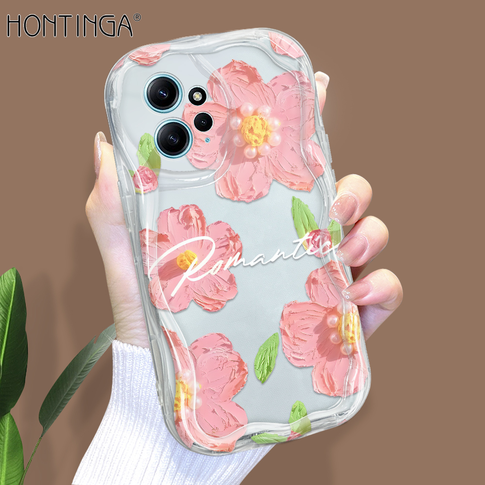 Hontinga for Redmi Note 12 4G Back Cover Pink Flowers Phone Case Texture Wavy Edge Soft Mobile Cover. 
