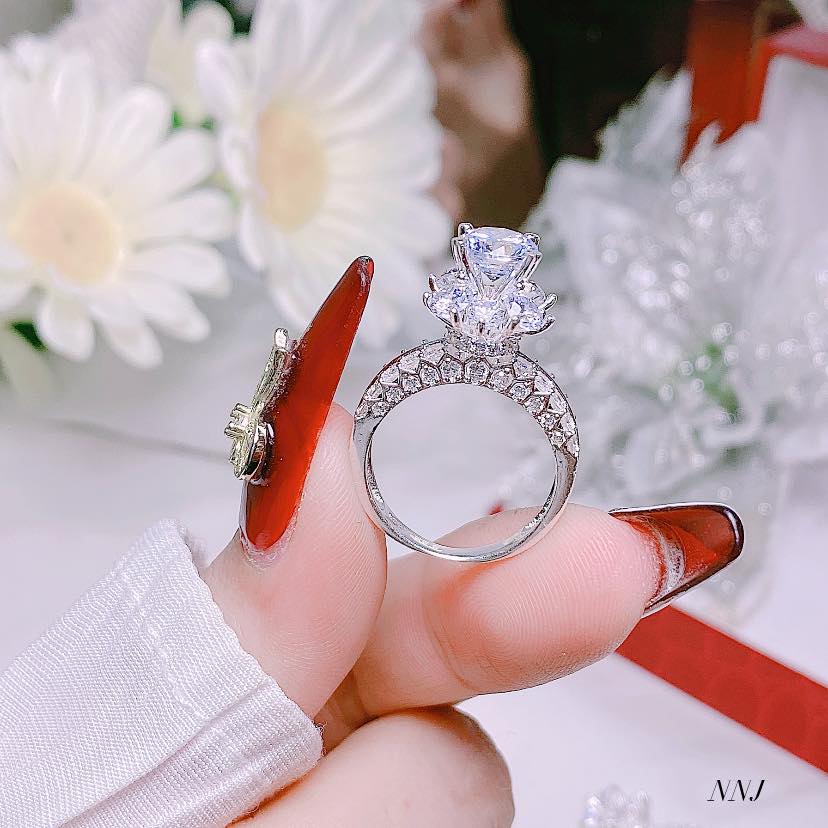 Nhẫn nữ bạc Ý xi bạch kim cao cấp MS175