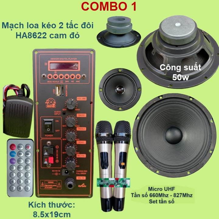 Mạch loa kéo 2 tấc đôi HA8622 cam đỏ