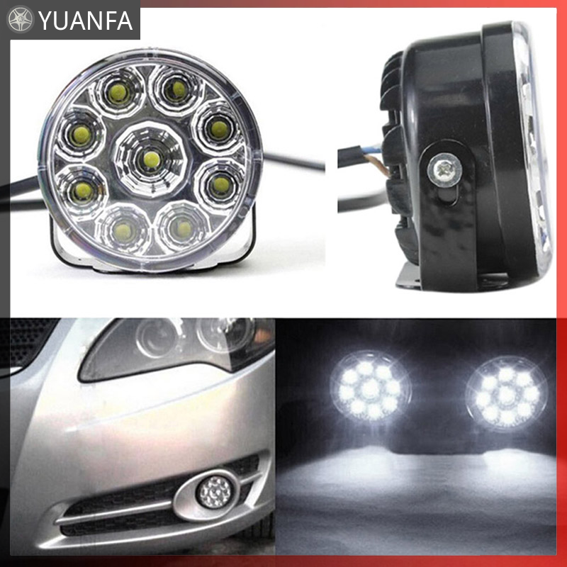 Yua 2PCS 9LED DRL Car Fog Lamp Round Driving Running Daytime Light Head Light White