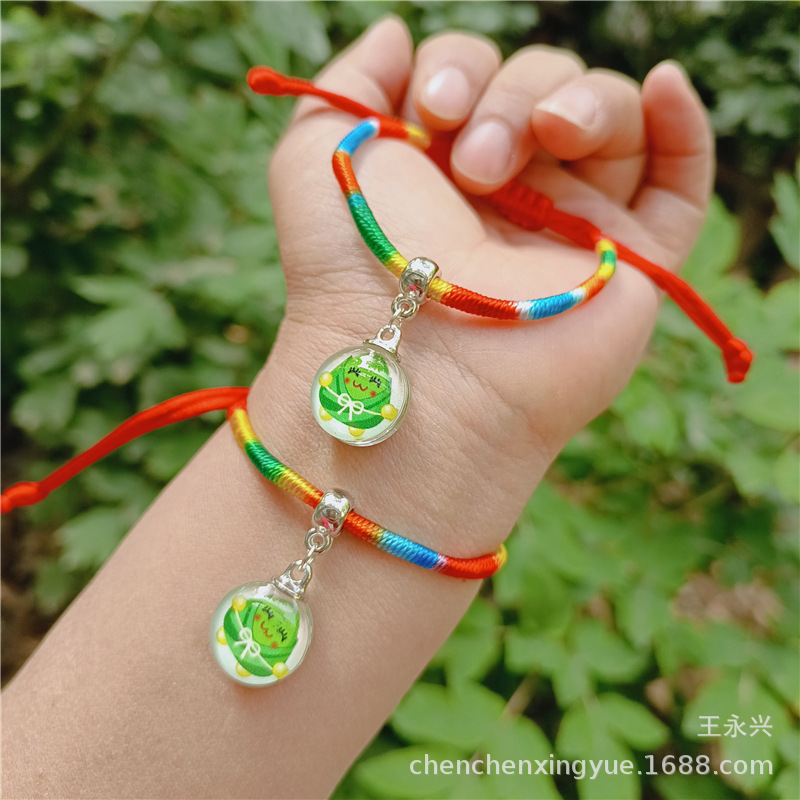 【New Arrivals】16mm Double-sided Cartoon Zongzi Expression Luminous Small Zongzi Pendant Colorful Rope Bracelet for Men and Women Dragon Boat Festival Hand Rope. 