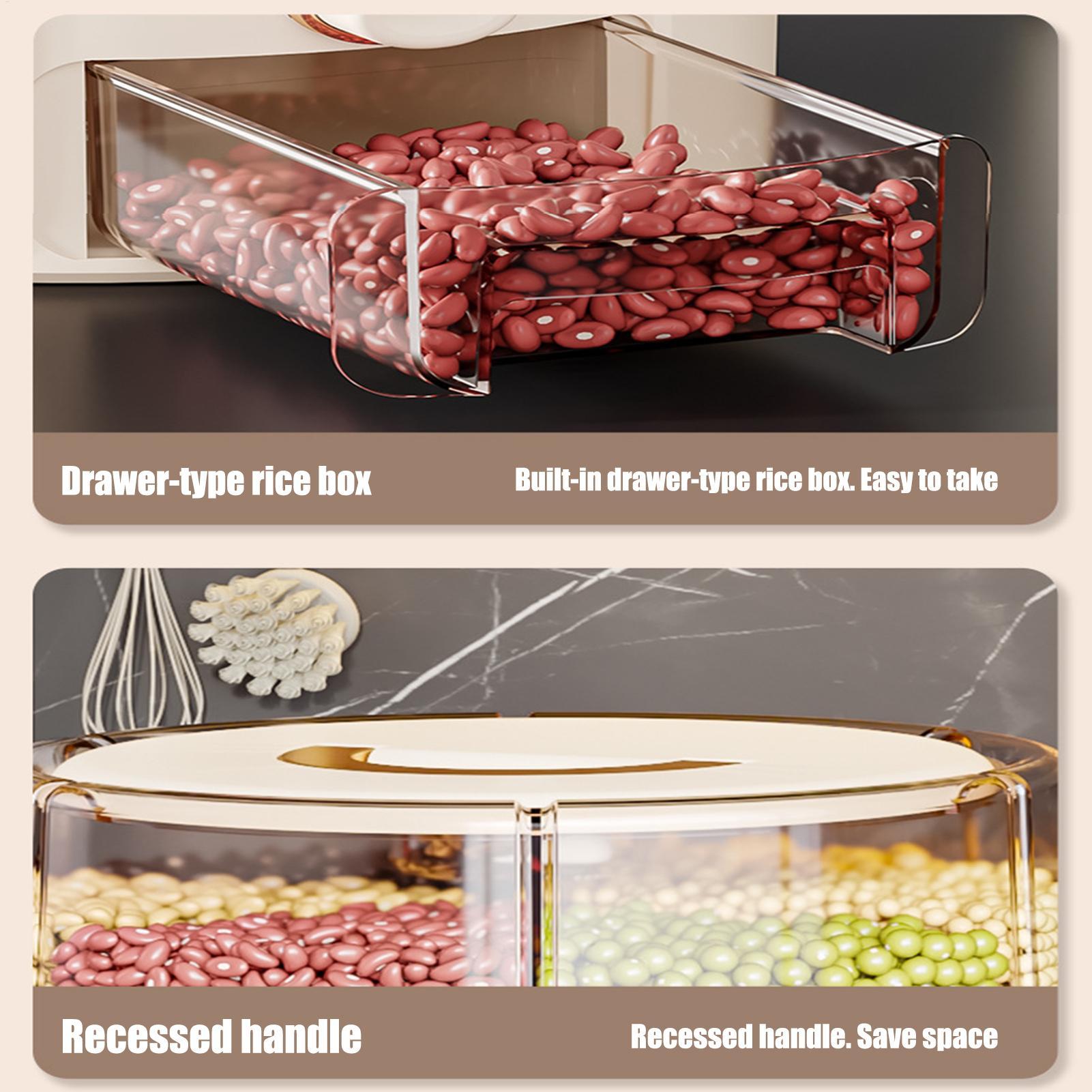 Rice Container Rotatable Rice Bucket Food-grade Airtight with Dividers ...