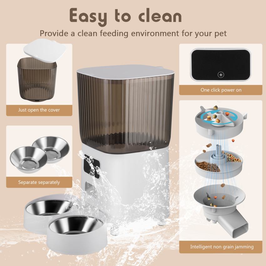 5l automatic cat feeder, 2.4ghz wifi enabled cat food dispenser anti food stuck,cat bowls, 1-60 portions 10 meals per day, plug & battery powered, for small medium dog pet