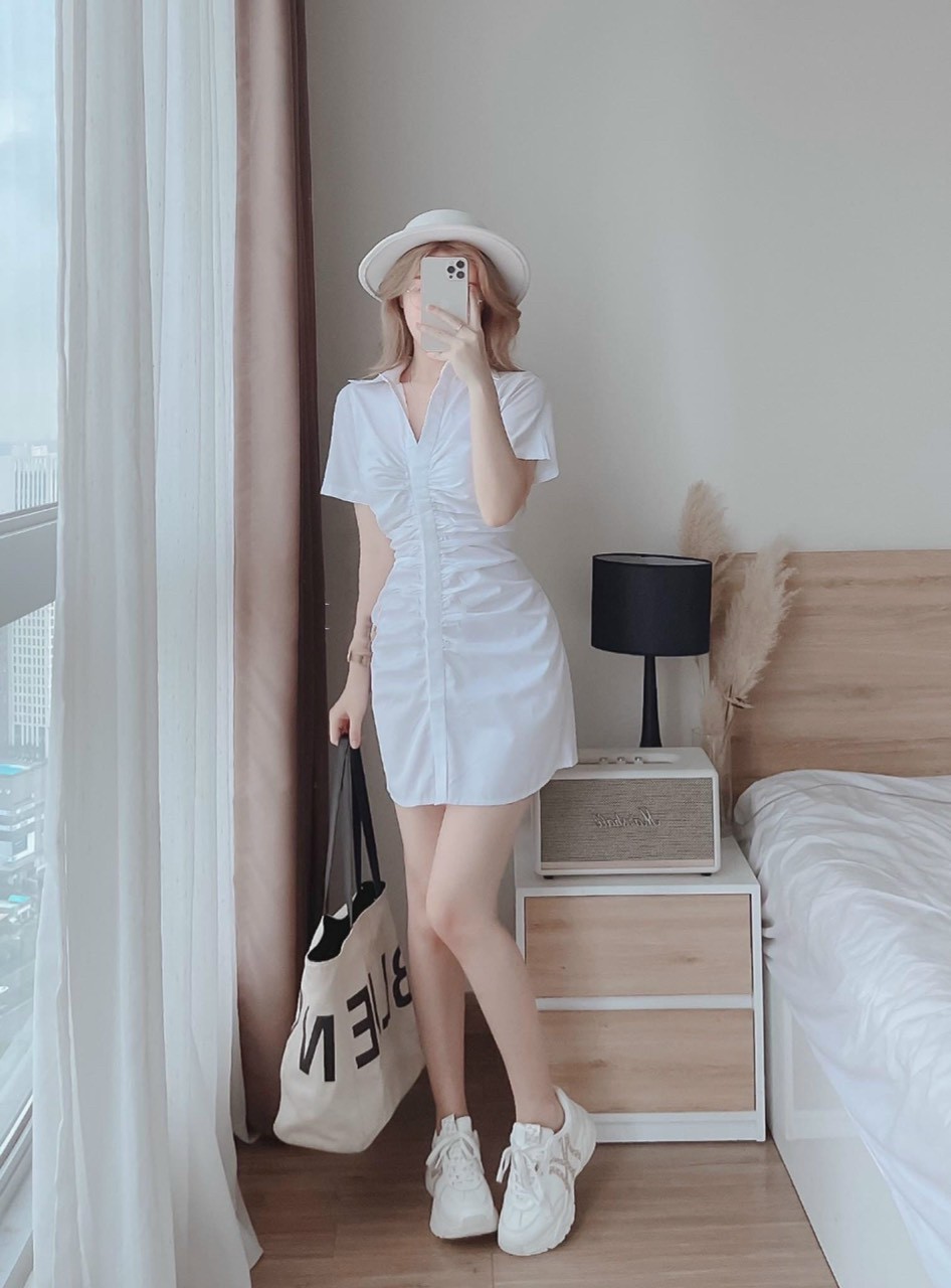 Đầm Đũi Cổ Sơ Mi Cài Nút