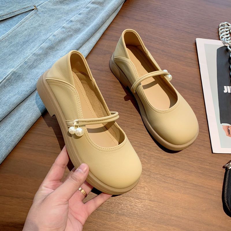 Soft Sole Mary Jane Leather Shoes for Women 2023 Autumn New Thick Heel Women's Shoes Pearl French Single Shoes for Women