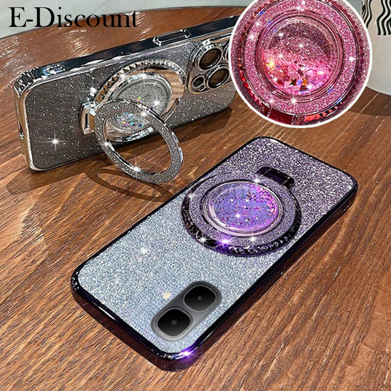 New Phone case Tecno Spark Go2 POP10 Back cover with Liquid Glitter Quicksand hourglass Stand Holder Luxury Shiny Gradient Plating Girls Slim for Tecno Spark Go 2 POP 10 case.