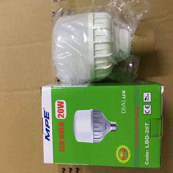 Đèn led bulb trụ 20w MPE trắng vàng
