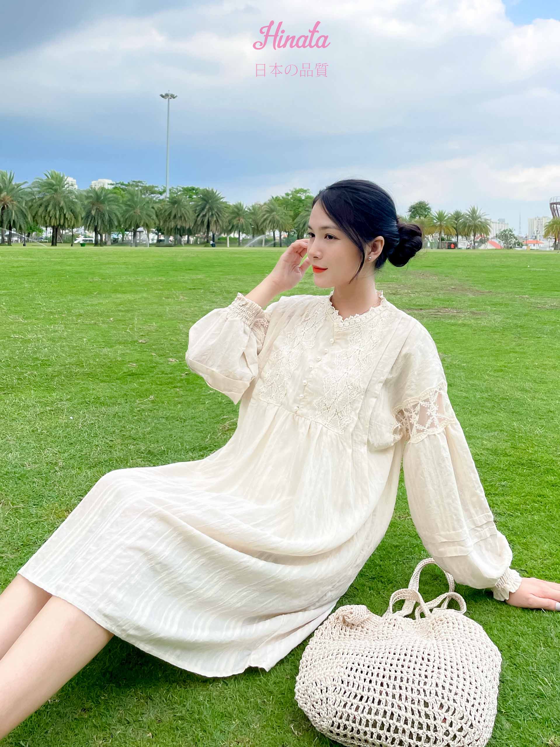 Đầm bầu phối ren Hinata DB015 Thương hiệu Nhật