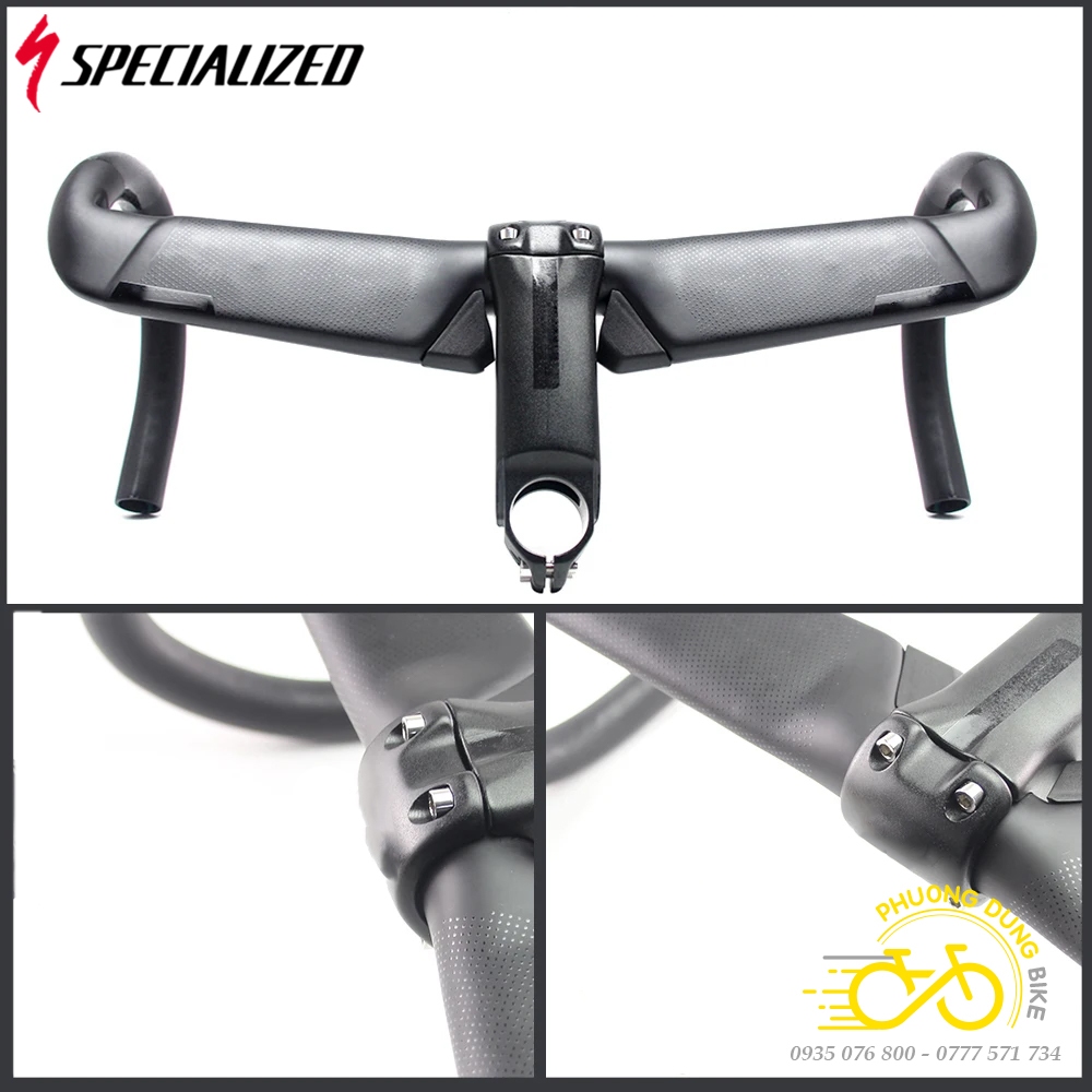 Ghi đông cong dẹp carbon + pô tăng nhôm xe đạp specialized s-works sl7 400/420x80/90/100/110mm