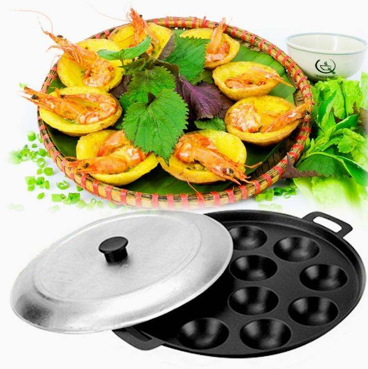 Khuôn Đổ Bánh Khọt 10 Lỗ chống dính kèm nắp, Khuôn làm bánh khọt, Dụng cụ làm bánh khọt, Khuôn làm bánh bèo, khuôn làm bánh căn đa năng tiện dụng