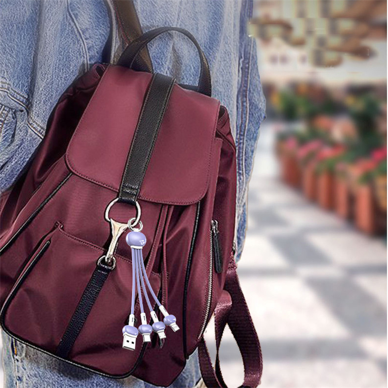 3 in 1 USB Keychain Type C Lightning Cable USB Cable Charger Micro USB Type C Cord Compatible with iPhone Xiaomi Samsung