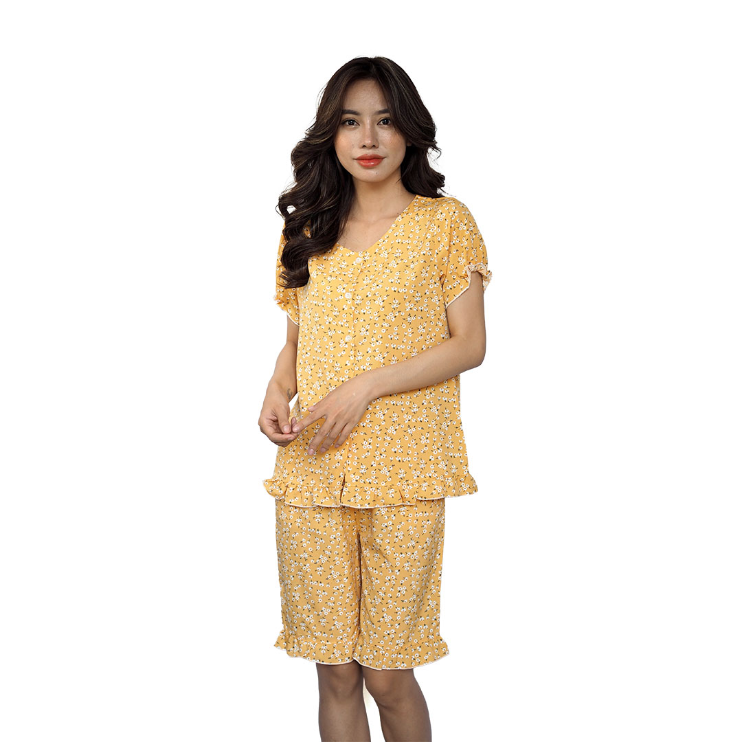 Đồ mặc nhà đồ bộ lửng hoa nhí lụa 100D mềm mịn mát size 40-65kg