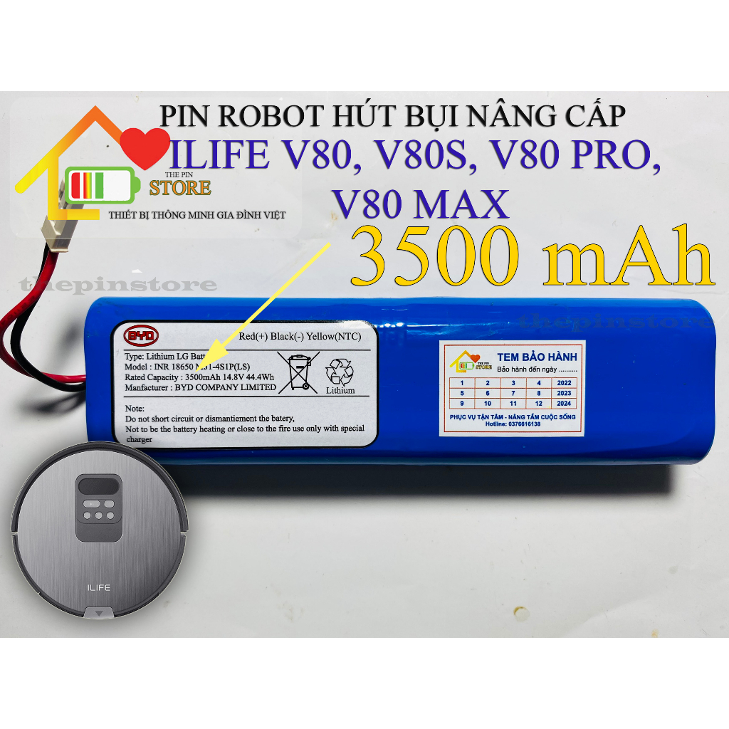 ( DUNG LƯỢNG 3500 mAh ) PIN ROBOT HÚT BỤI ILIFE V80, V80S, V80 PRO, V80 MAX (BH 9 THÁNG )