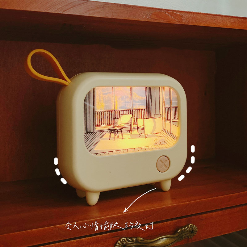 Night light creative TV shape bedroom bedside mini LED sleeping atmosphere light rechargeable light painting