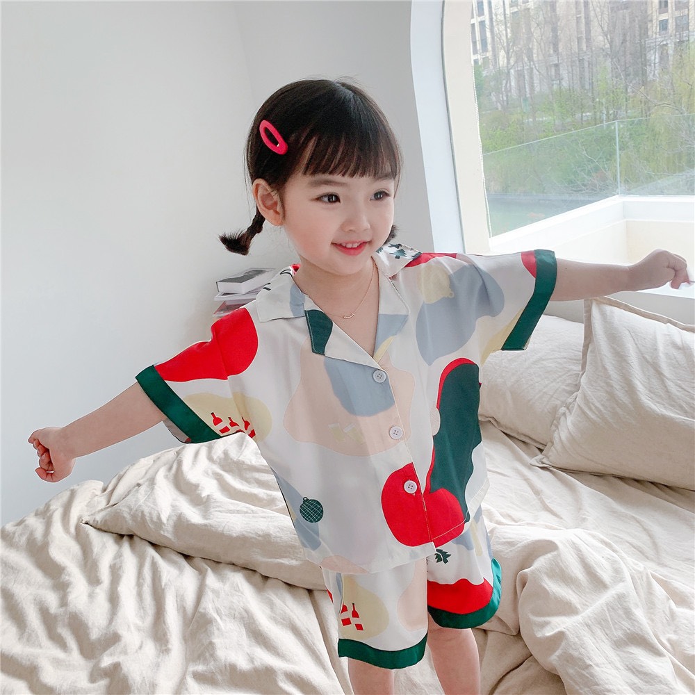 Bộ Pizama Lụa Hàn Cộc Tay Mềm Mịn Cho Bé Trai/Bé Gái