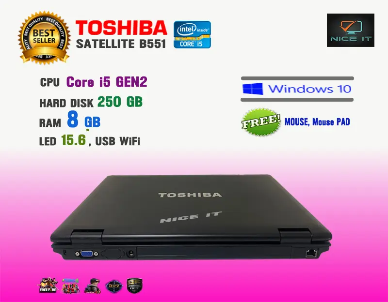 ภาพสินค้าโน๊ตบุ๊ค Notebook Toshiba Core i5 Ram 8 GB (GTAV, Fifa4, ROV, PUBG Lite, Freefire, Sim4 ทดสอบแล้วเล่นได้ครับ) จากร้าน NiceIT. บน Lazada ภาพที่ 4