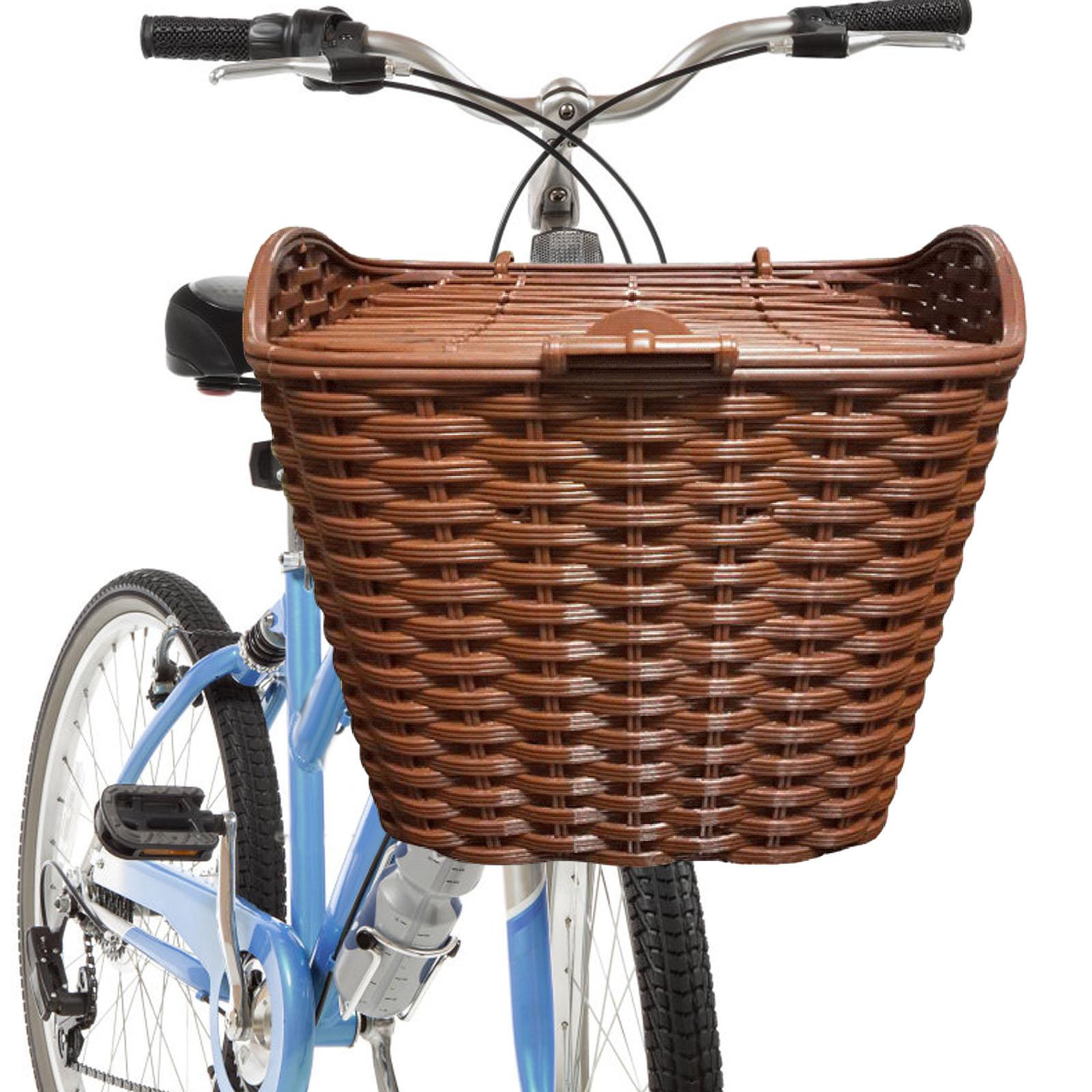 Aternee Bike Basket Electric Vehicle Basket with Lid Durable Vintage Style Sundries Container Bicycle Storage Basket for Travel Folding Bike Devices
