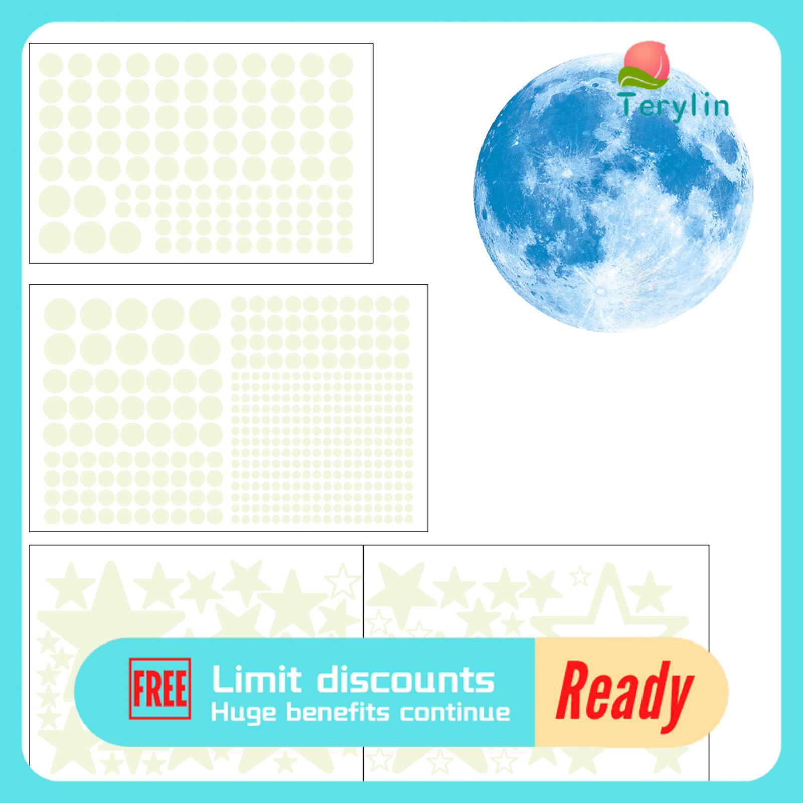 Terylin Glow in the Dark Stars Wall Stickers for Ceiling Magical Glow-in-the-dark Stars Moon Wall Stickers Easy Install Realistic Design Create Romantic Atmosphere Luminous Wall Decals for Homes