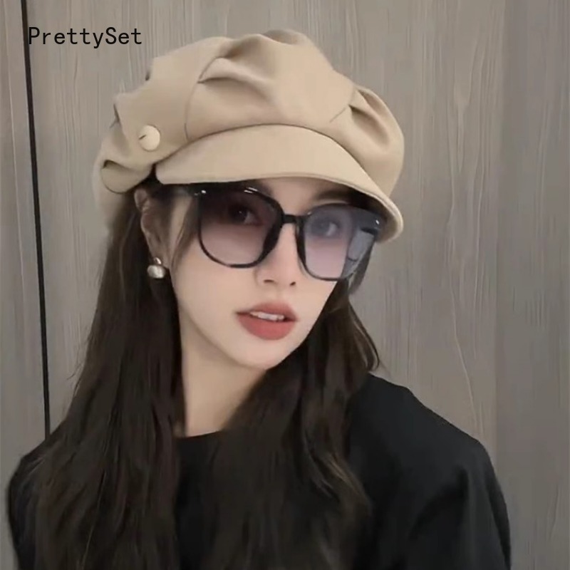 Fashion Cloud Beret Hat Big Head Circumference Women Splicing Octagonal