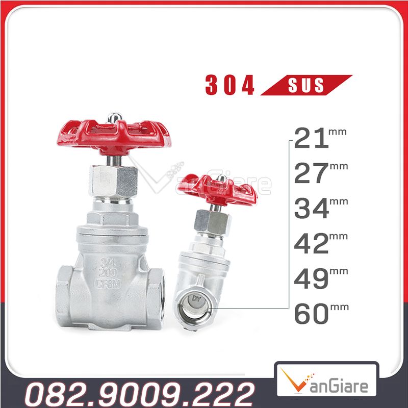Van cửa inox 304 ren 21 27 34 42 49 60 Đài Loan - van khóa nước tay vặn inox 304