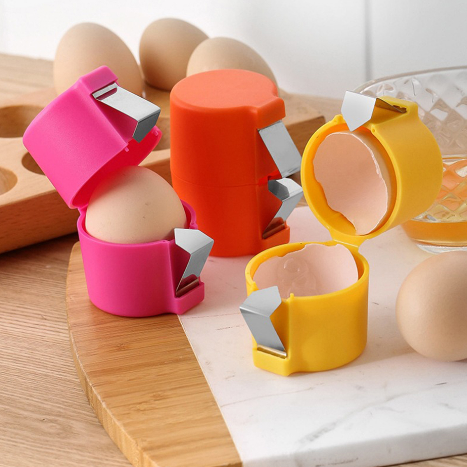 Egg Shell Opener Eggshell Remover Portable Egg Opener Set for All Egg Sizes Handy Kitchen Gadget for Camping Travel Crack Separate Eggs Easily 1/3/6pcs Available